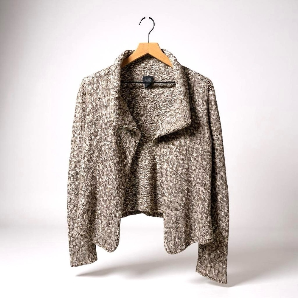 Eileen Fisher Asymetrical Drape Cardigan Open Front Knit Marled Sweater Womens S